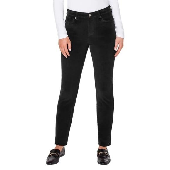 Well Worn Pinwale Corduroy Pants Womens 14 Black High Rise Soft Minimalist - Picture 1 of 6
